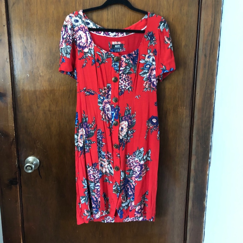 Maeve coral floral dress